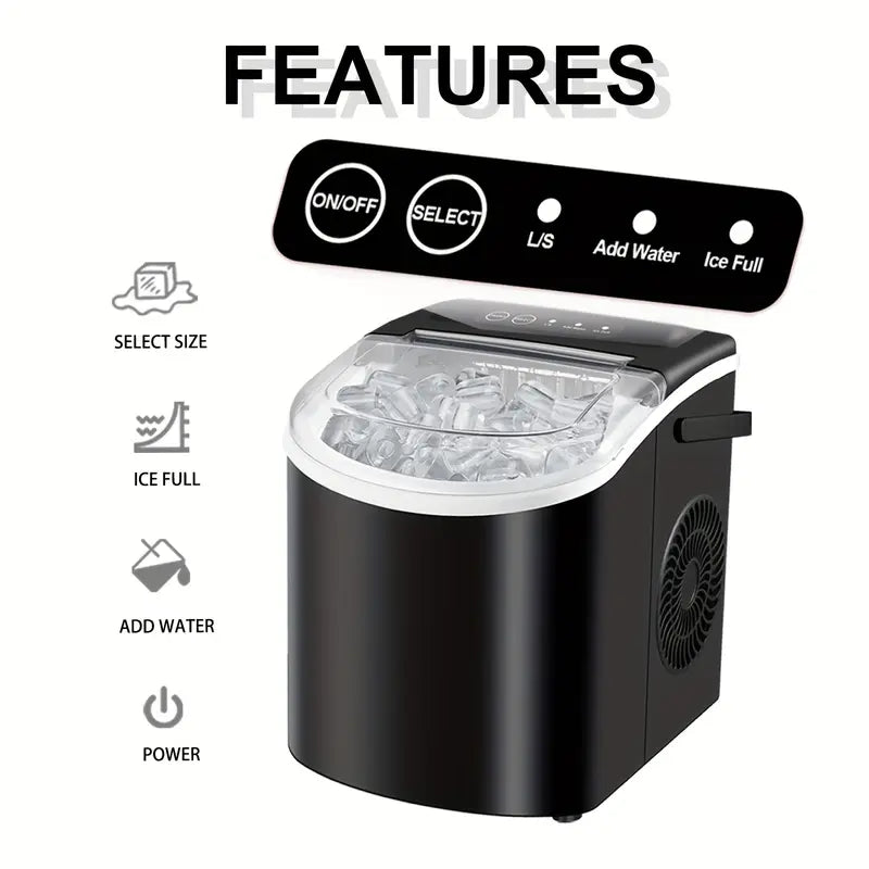 LBC 26lb/24h Desktop Ice Maker with Handle - 9 Ice Cubes in 6 Minutes, Automatic Cleaning, Portable Design, Includes Basket & Scoop, 110-120V, US Plug, Compact for Home,